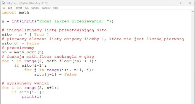 Temat C4. Sito Eratostenesa i rozkład liczby na czynniki pierwsze ...